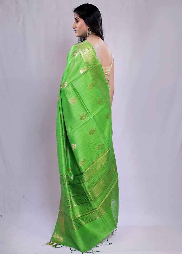 Green Tussar Silk Saree With Blouse Piece - Indian Silk House Agencies