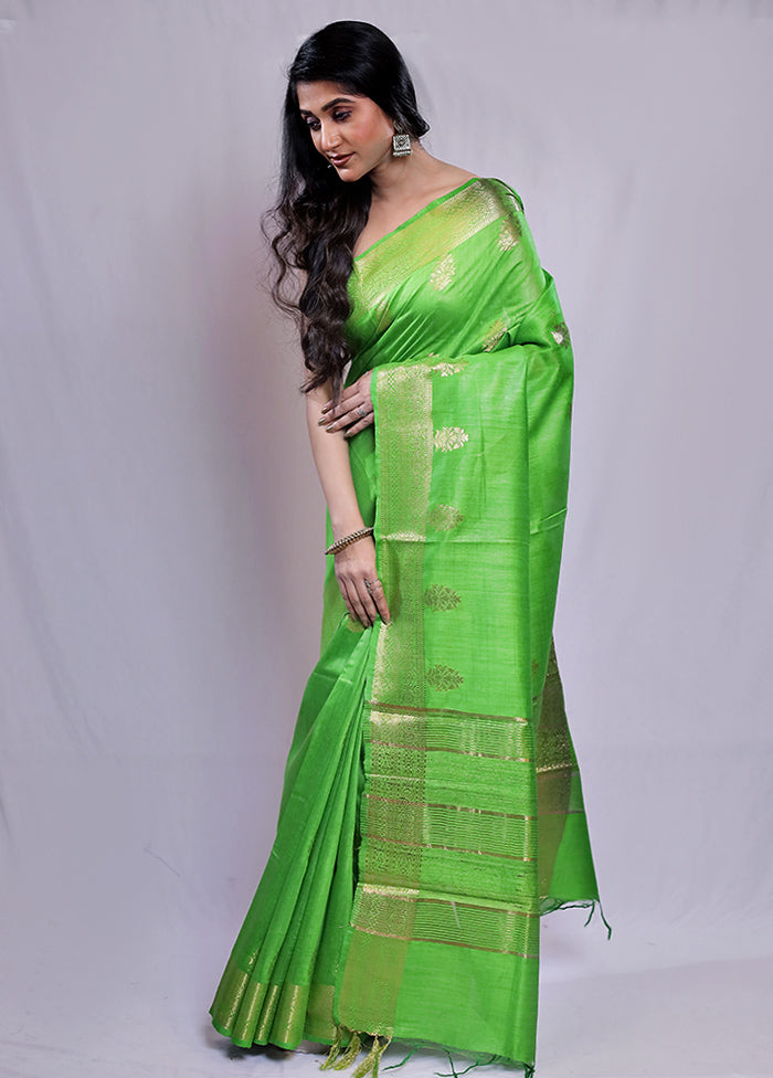 Green Tussar Silk Saree With Blouse Piece - Indian Silk House Agencies