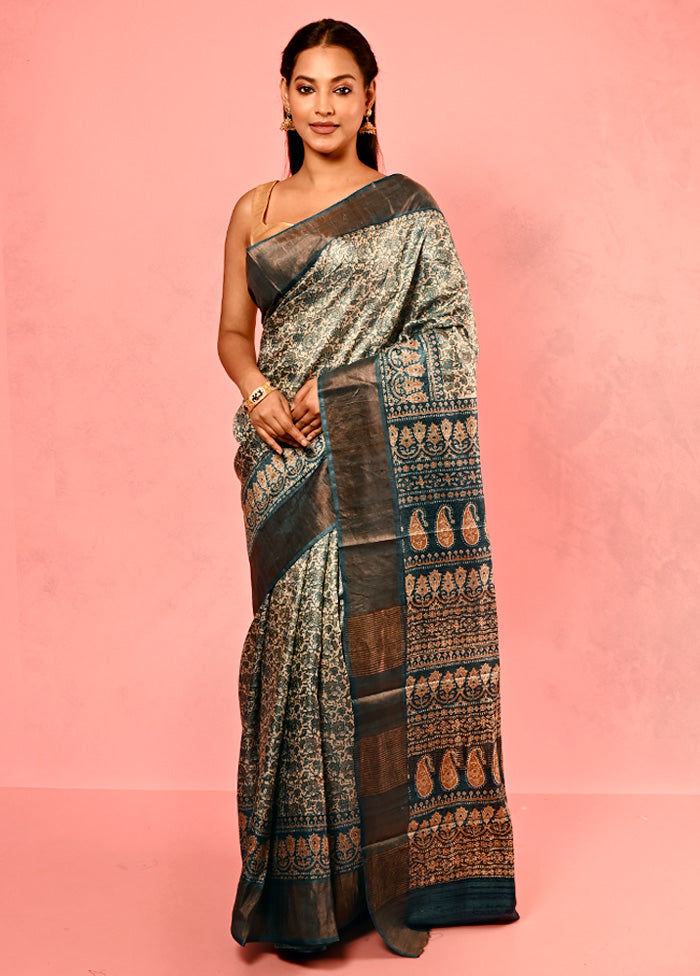 Cream Tussar Silk Saree With Blouse Piece - Indian Silk House Agencies