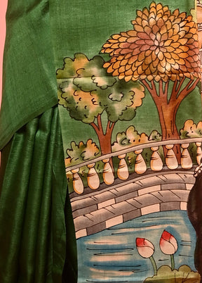 Green Tussar Pure Silk Saree With Blouse Piece - Indian Silk House Agencies