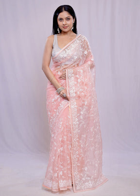 Pink Organza Saree With Blouse Piece - Indian Silk House Agencies