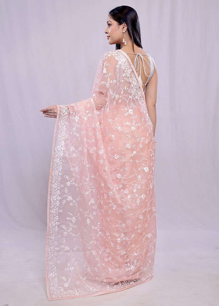 Pink Organza Saree With Blouse Piece - Indian Silk House Agencies