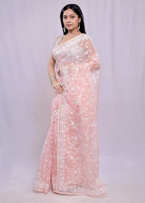 Pink Organza Saree With Blouse Piece - Indian Silk House Agencies