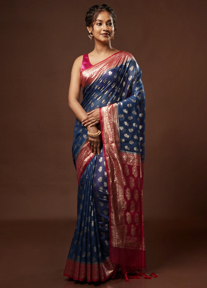 Blue Tussar Silk Saree With Blouse Piece - Indian Silk House Agencies