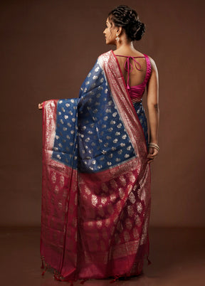 Blue Tussar Silk Saree With Blouse Piece - Indian Silk House Agencies