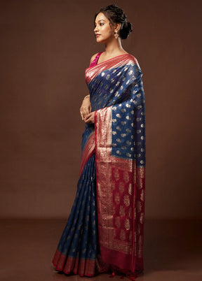 Blue Tussar Silk Saree With Blouse Piece - Indian Silk House Agencies