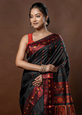 Black Handloom Baluchari Pure Silk Saree With Blouse Piece