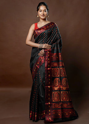 Black Handloom Baluchari Pure Silk Saree With Blouse Piece