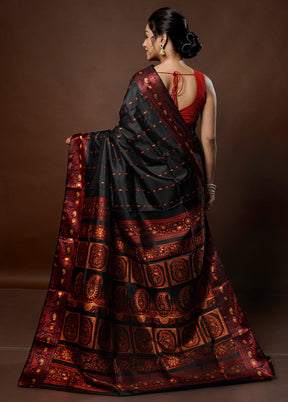 Black Handloom Baluchari Pure Silk Saree With Blouse Piece