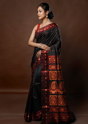 Black Handloom Baluchari Pure Silk Saree With Blouse Piece