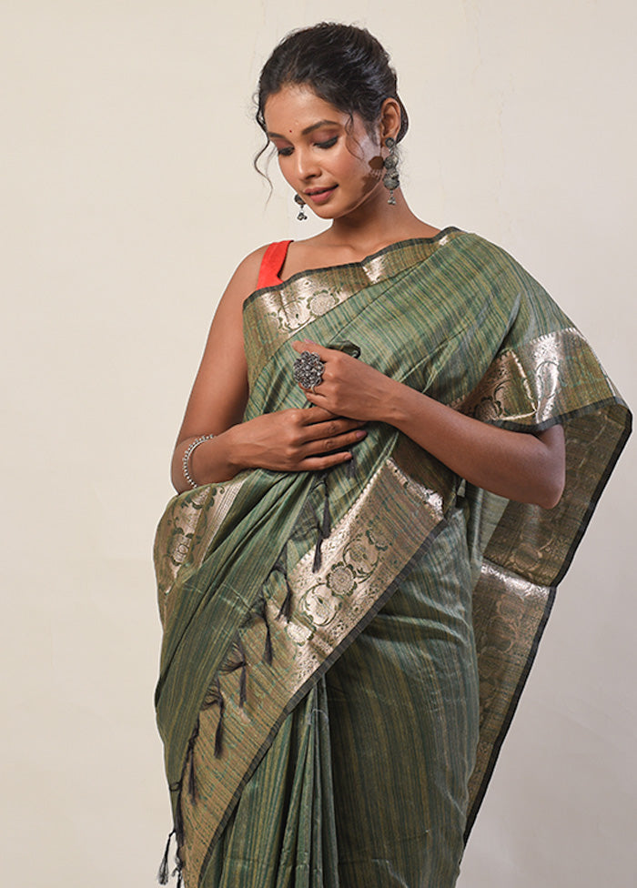 Green Cotton Silk Saree With Blouse Piece - Indian Silk House Agencies