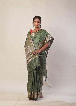 Green Cotton Silk Saree With Blouse Piece - Indian Silk House Agencies