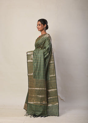 Green Cotton Silk Saree With Blouse Piece - Indian Silk House Agencies