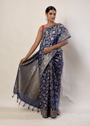 Blue Dupion Silk Saree With Blouse Piece - Indian Silk House Agencies