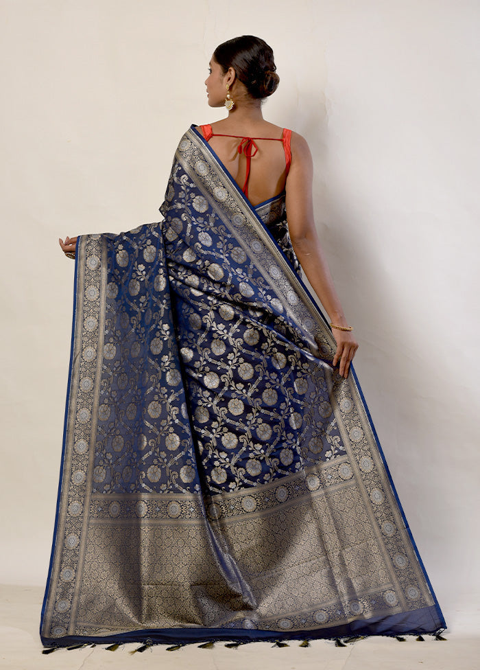 Blue Dupion Silk Saree With Blouse Piece - Indian Silk House Agencies