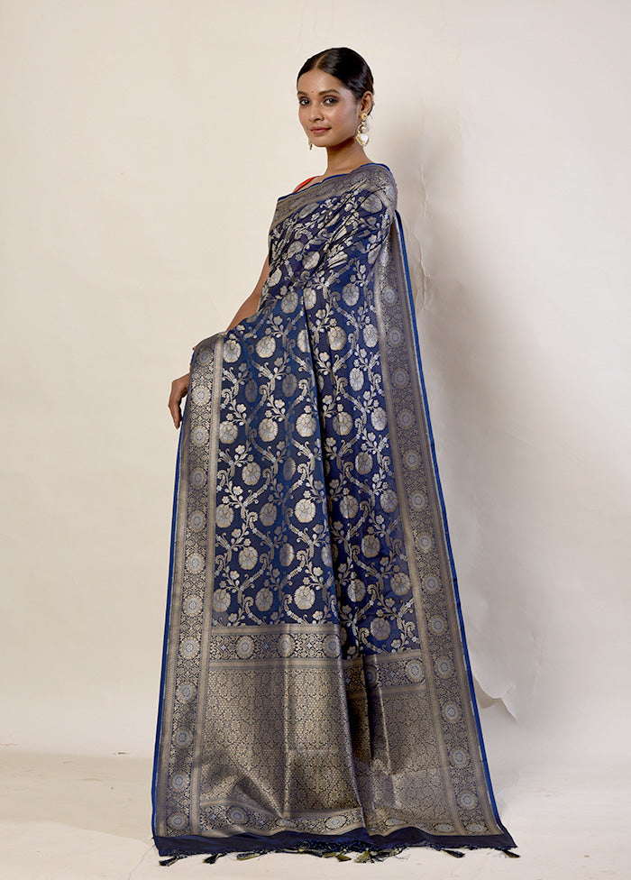 Blue Dupion Silk Saree With Blouse Piece - Indian Silk House Agencies