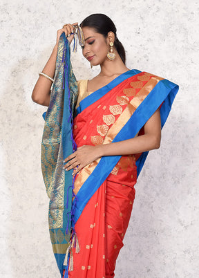 Red Kanjivaram Silk Saree With Blouse Piece - Indian Silk House Agencies