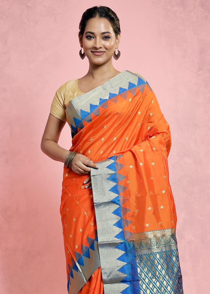 Orange Kanjivaram Silk Saree With Blouse Piece - Indian Silk House Agencies