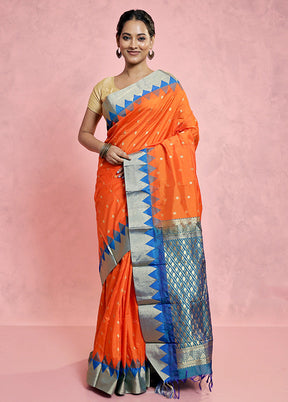 Orange Kanjivaram Silk Saree With Blouse Piece - Indian Silk House Agencies