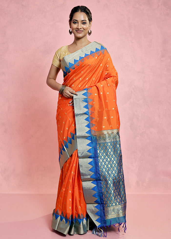 Orange Kanjivaram Silk Saree With Blouse Piece - Indian Silk House Agencies