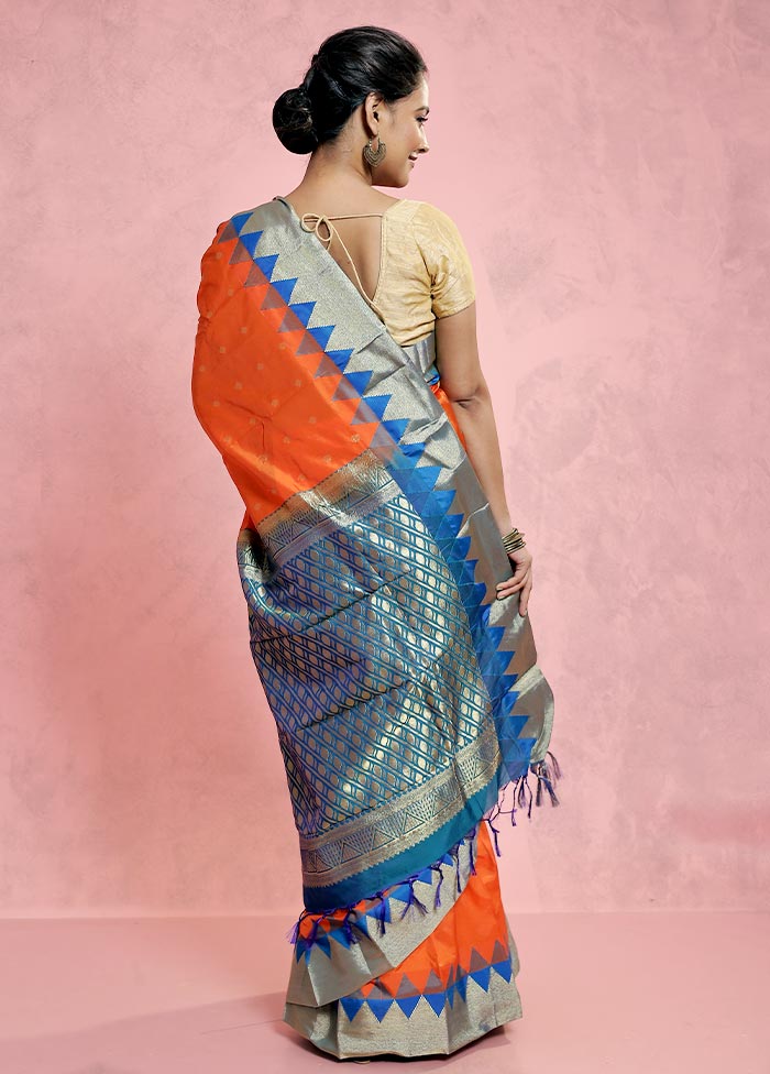 Orange Kanjivaram Silk Saree With Blouse Piece - Indian Silk House Agencies