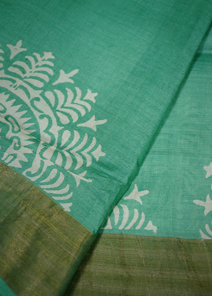 Green Tussar Silk Saree With Blouse Piece - Indian Silk House Agencies