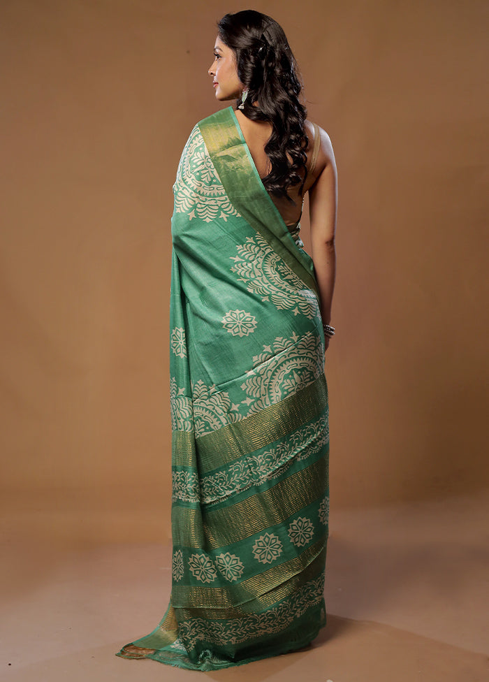 Green Tussar Silk Saree With Blouse Piece - Indian Silk House Agencies