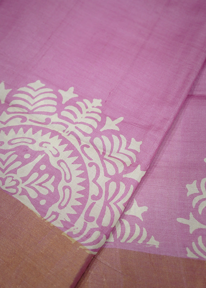 Pink Tussar Silk Saree With Blouse Piece - Indian Silk House Agencies