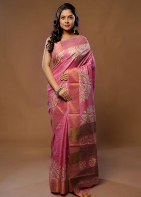 Pink Tussar Silk Saree With Blouse Piece - Indian Silk House Agencies