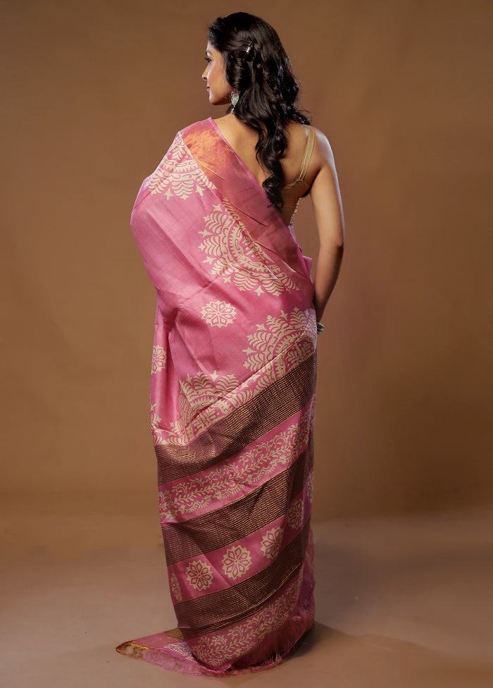 Pink Tussar Silk Saree With Blouse Piece - Indian Silk House Agencies