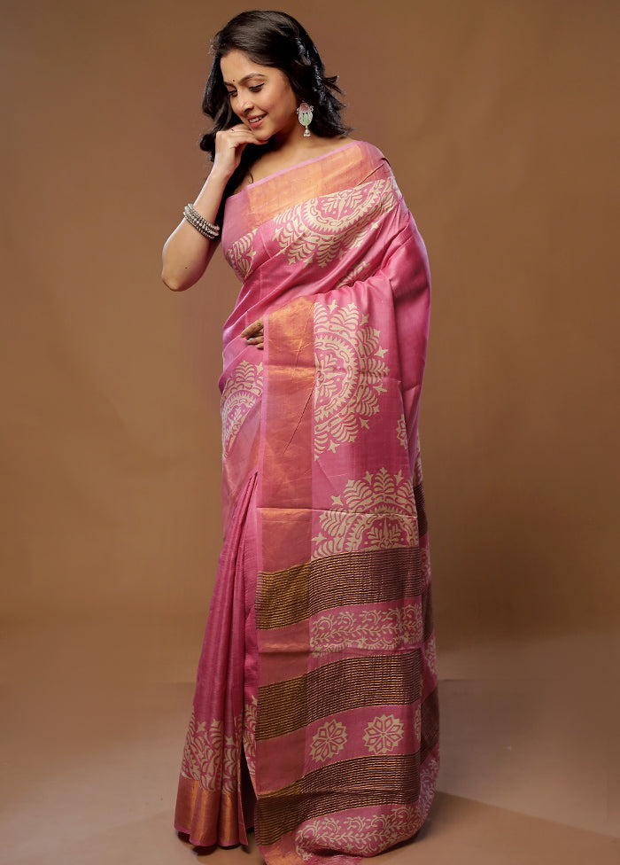 Pink Tussar Silk Saree With Blouse Piece - Indian Silk House Agencies