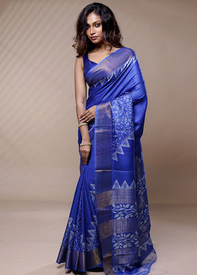 Blue Tussar Silk Saree Without Blouse Piece - Indian Silk House Agencies