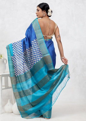 Blue Tussar Silk Saree Without Blouse Piece - Indian Silk House Agencies