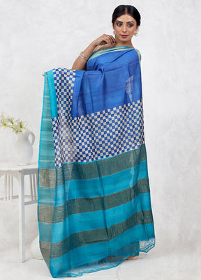 Blue Tussar Silk Saree Without Blouse Piece - Indian Silk House Agencies