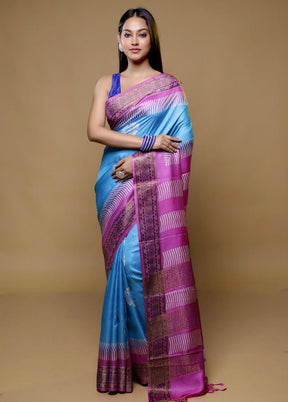 Blue Tussar Silk Saree With Blouse Piece