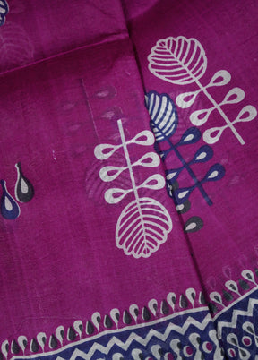 Purple Printed Pure Silk Saree With Blouse Piece - Indian Silk House Agencies