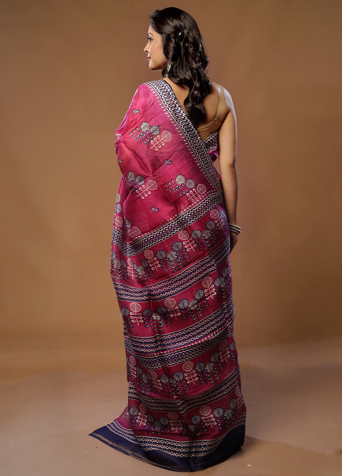 Purple Printed Pure Silk Saree With Blouse Piece - Indian Silk House Agencies