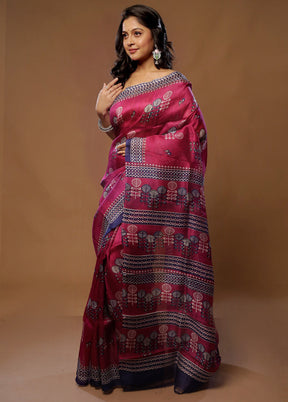 Purple Printed Pure Silk Saree With Blouse Piece - Indian Silk House Agencies