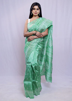 Green Printed Pure Silk Saree With Blouse Piece - Indian Silk House Agencies