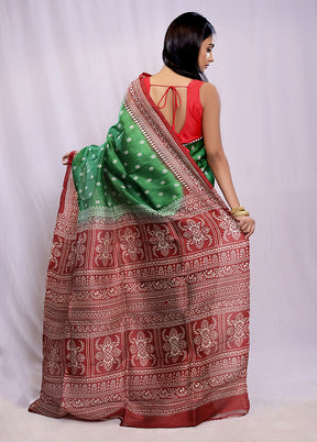 Green Printed Pure Silk Saree With Blouse Piece - Indian Silk House Agencies