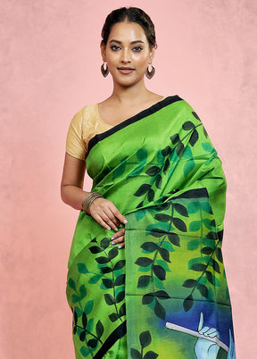 Green Printed Pure Silk Saree With Blouse Piece - Indian Silk House Agencies