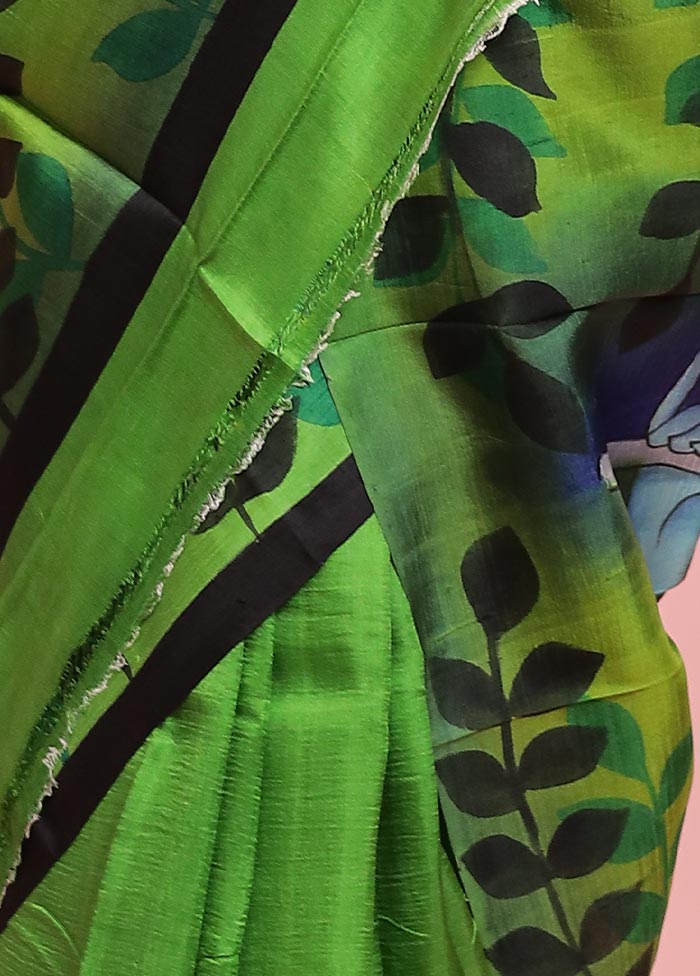 Green Printed Pure Silk Saree With Blouse Piece - Indian Silk House Agencies