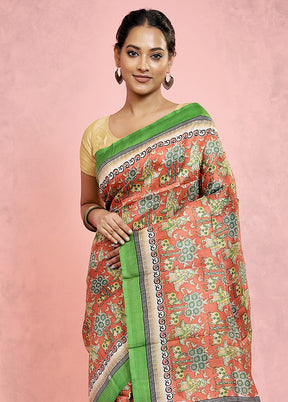 Rust Printed Pure Silk Saree With Blouse Piece - Indian Silk House Agencies