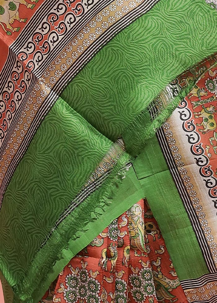 Rust Printed Pure Silk Saree With Blouse Piece - Indian Silk House Agencies