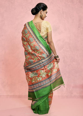 Rust Printed Pure Silk Saree With Blouse Piece - Indian Silk House Agencies