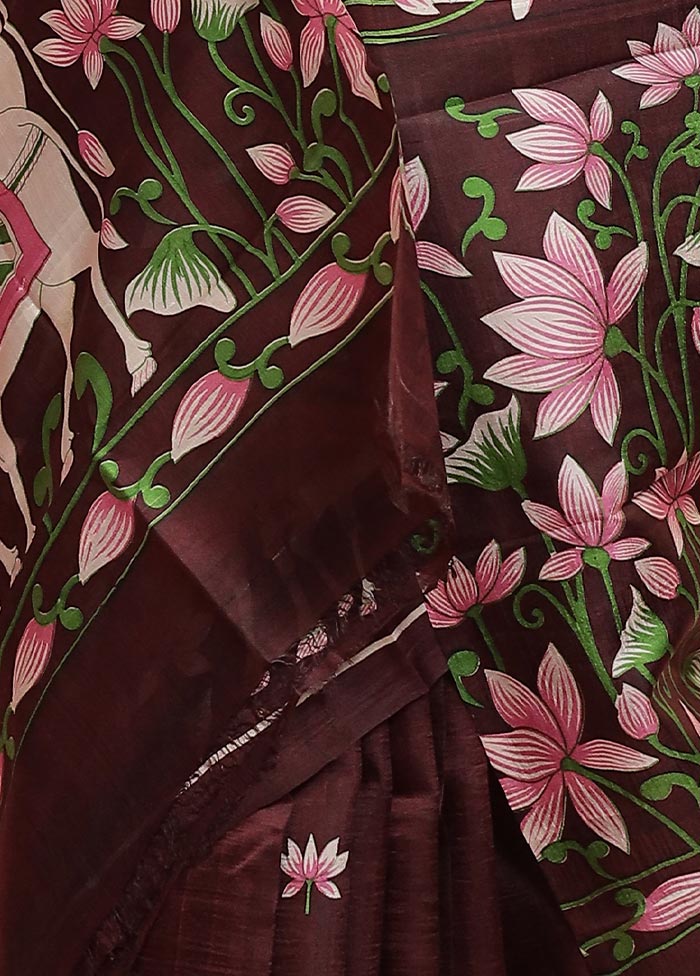 Maroon Printed Pure Silk Saree With Blouse Piece - Indian Silk House Agencies