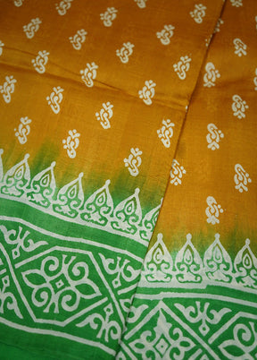 Yellow Printed Pure Silk Saree With Blouse Piece - Indian Silk House Agencies