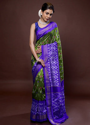 Green Ikkat Pure Silk Saree With Blouse Piece - Indian Silk House Agencies