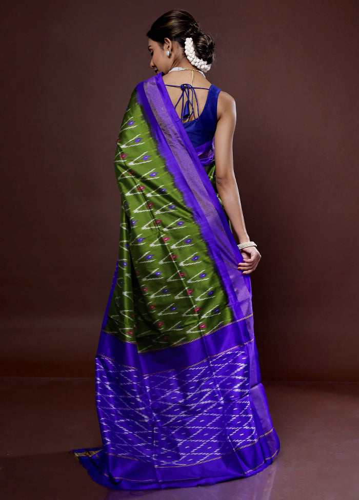 Green Ikkat Pure Silk Saree With Blouse Piece - Indian Silk House Agencies