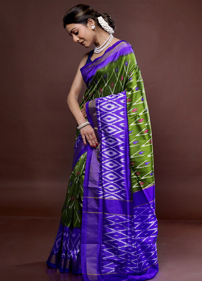 Green Ikkat Pure Silk Saree With Blouse Piece - Indian Silk House Agencies